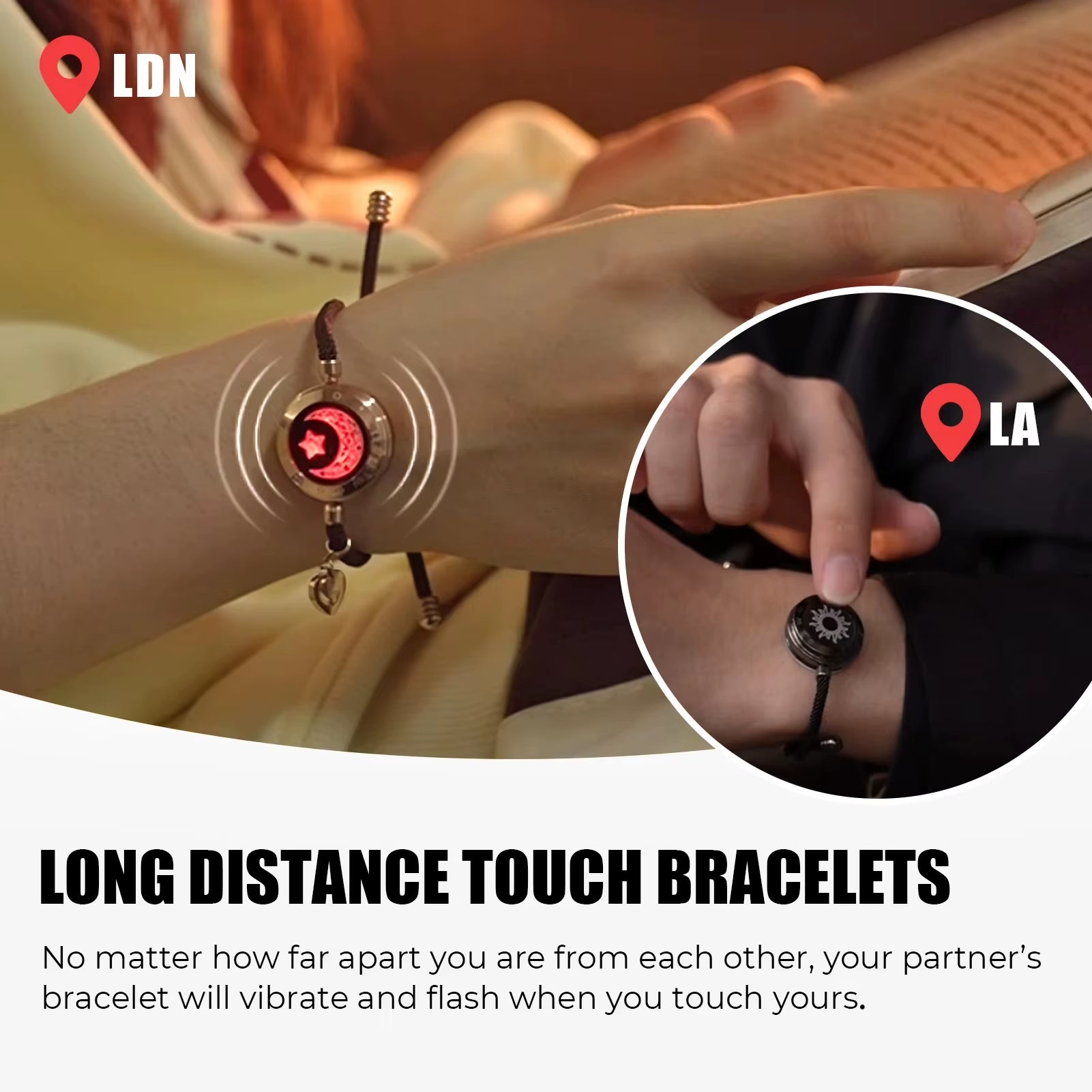 TOTWOO Long Distance Touch Bracelets for Couples ,Light Up&Vibration Relationship Gifts for Lovers Smart Jewelry Love Bracelets