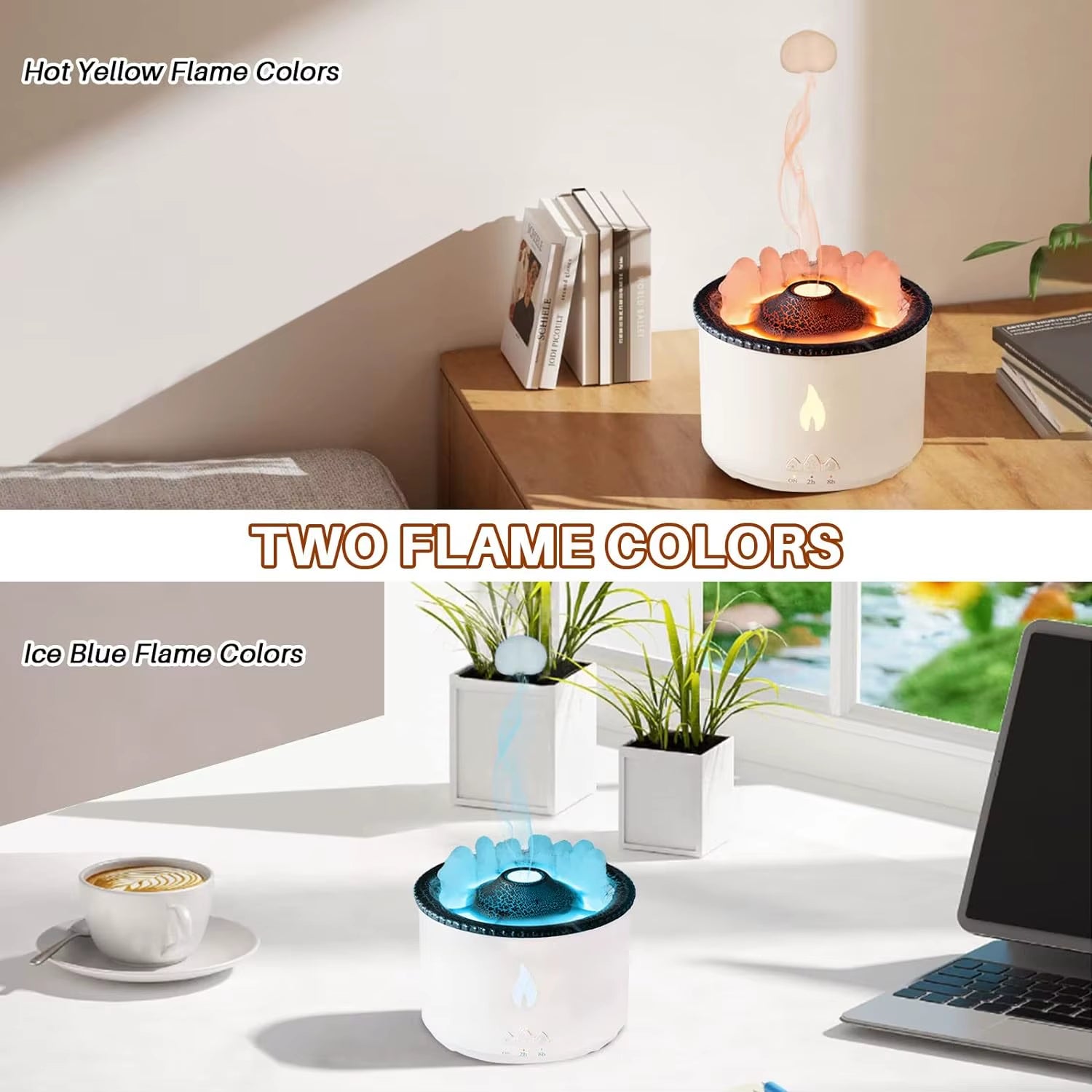 Volcano Humidifier Aromatherapy Essential Oil Diffuser 2 Mist Modes 300Ml/10.56Oz with Timer and Waterless Auto-Off for Home