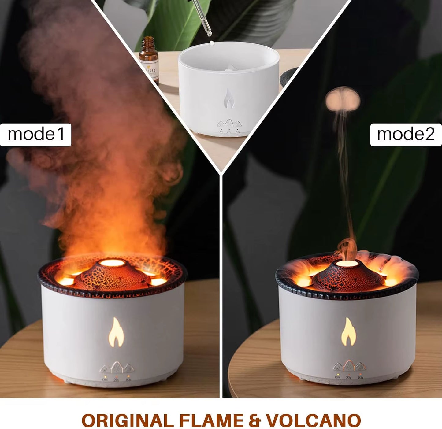 Volcano Humidifier Aromatherapy Essential Oil Diffuser 2 Mist Modes 300Ml/10.56Oz with Timer and Waterless Auto-Off for Home