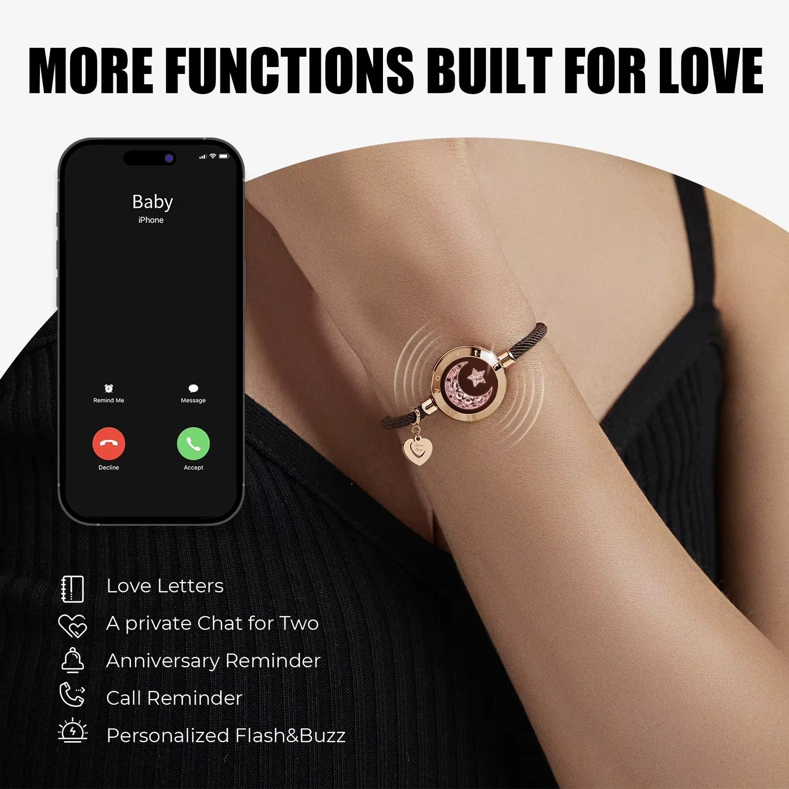 TOTWOO Long Distance Touch Bracelets for Couples ,Light Up&Vibration Relationship Gifts for Lovers Smart Jewelry Love Bracelets